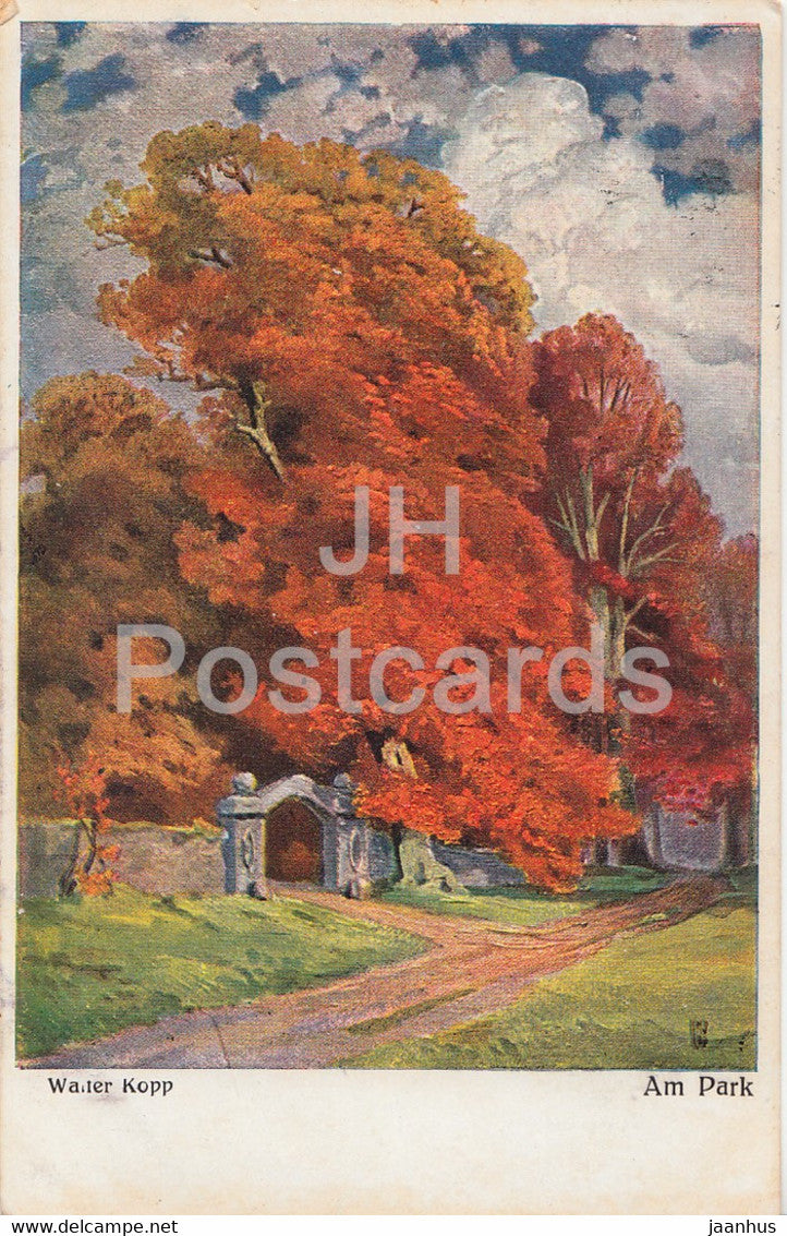 painting by Walter Kopp - Am Park - Wenau Rubbens Kunstlerkarte - German art - old postcard - 1919 - Germany - used - JH Postcards