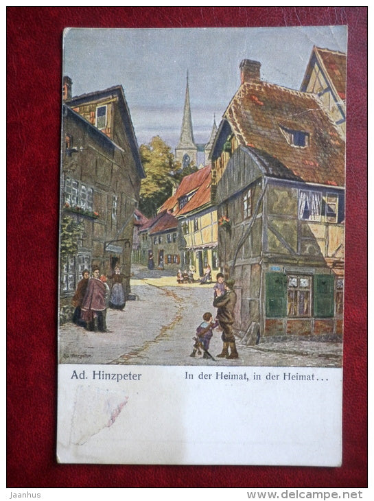 painting by Ad. Hinzpeter , In der Heimat, In der Heimat  - town view - No 518 - old postcard - used - JH Postcards