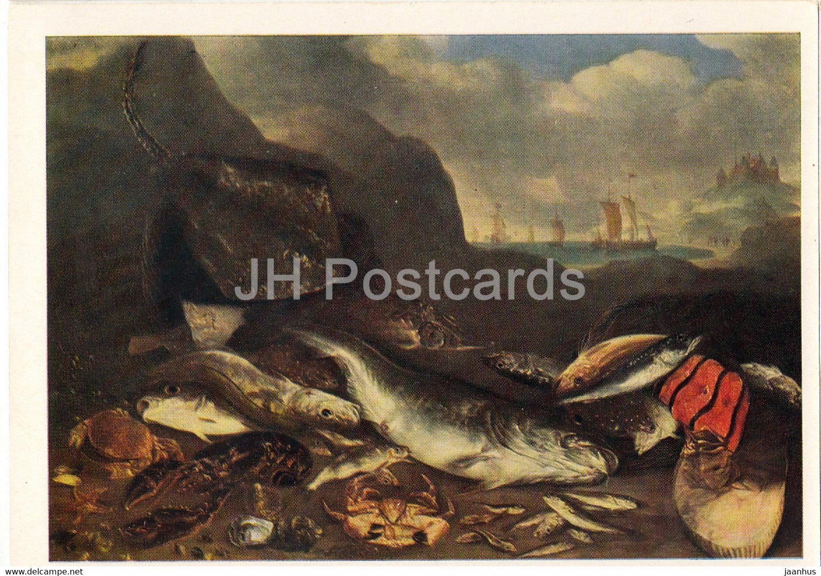 painting by Abraham van Beijeren - Fish by the Sea - Still Life - crab - lobster Dutch art - 1964 - Russia USSR - unused - JH Postcards