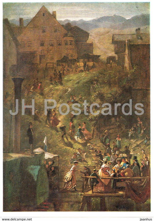 painting by Carl Spitzweg - Ankunft in Seeshaupt - German art - 1974 - Germany - used - JH Postcards