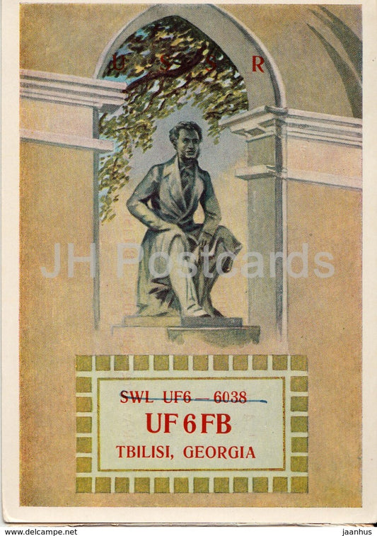 Leningrad - St. Petersburg - monument to Russian poet Pushkin - UF6FB Georgia - QSL Card - 1959 - Russia USSR - used - JH Postcards
