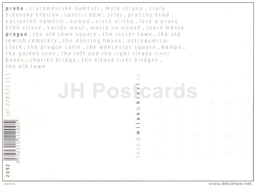 Old Town Square - old clock - castle - Wenceslas square - kampa - the Golden Lane - Prague - Praha - Czech - unused - JH Postcards