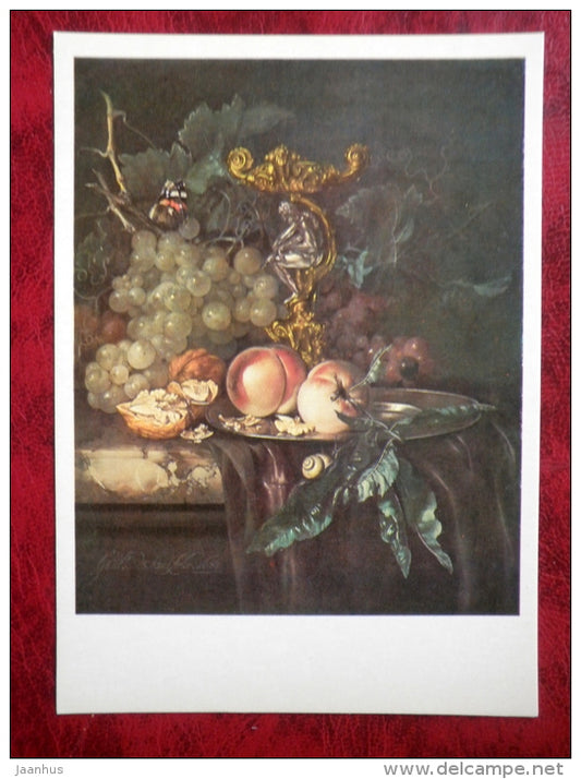 Painting by Willem van Aelst - Still Life - Fruits . 1681 - grape - dutch art - unused - JH Postcards