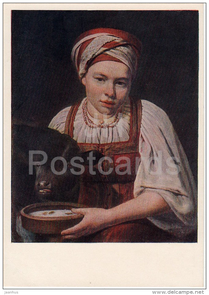 painting by A. Venetsianov - Peasant Girl with a Calf - Russian art - 1955 - Russia USSR - unused - JH Postcards