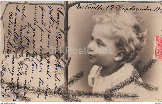 Christmas Greeting Card - child - NPG - old postcard - 1909 - Germany - used - JH Postcards