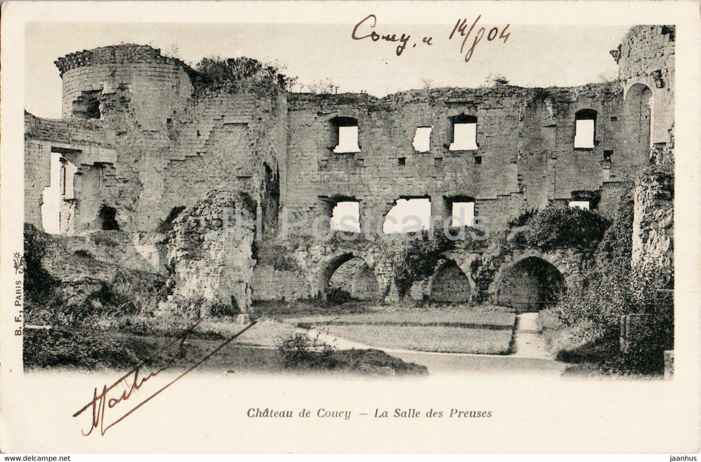 Chateau de Coucy - La Salle des Preuses - old postcard - 1904 - France - used - JH Postcards