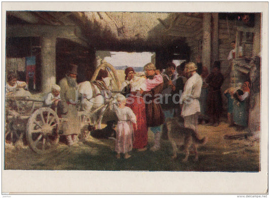 painting  by I. Repin - Send-Off Rookie , 1879 - Russian art - 1955 - Russia USSR - unused - JH Postcards