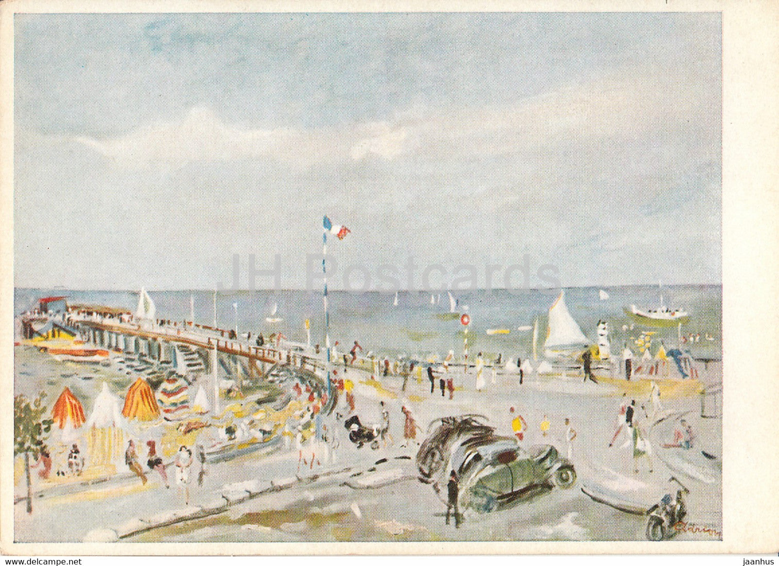painting by Lucien Adrien - Strand bei Arcachon - Shore at Arcachon - French art - Germany - unused - JH Postcards