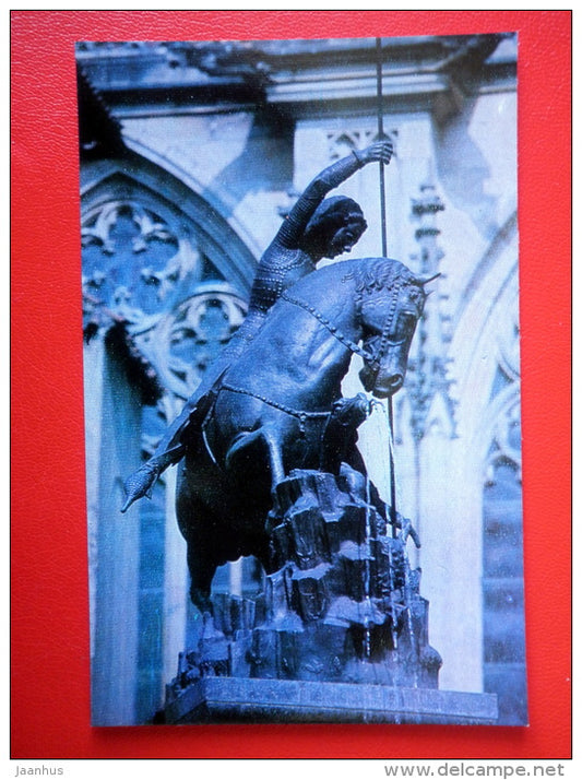 One of the sculptures of Prague Castle - warrior - horse - Prague - Praha - 1975 - Czech Republic - unused - JH Postcards