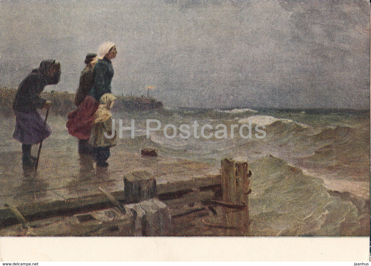 painting by S. Frolov - Waiting - sea - Russian art - 1956 - Russia USSR - unused - JH Postcards