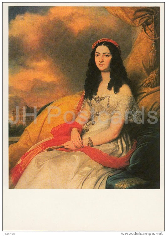 painting by Charles de Steuben - Portrait of Countess d´Ash , 1844 - woman - French art - Russia USSR - 1983 - unu - JH Postcards