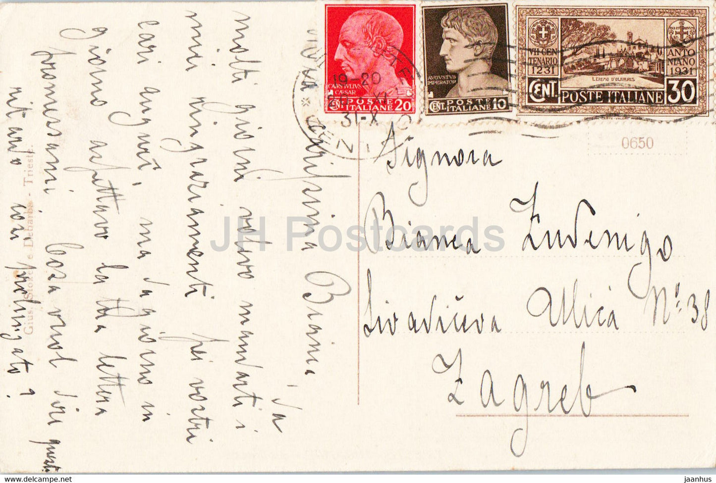 Triest - Miramar - Biblioteca - Bibliothek - alte Postkarte - 1931 - Italien - gebraucht