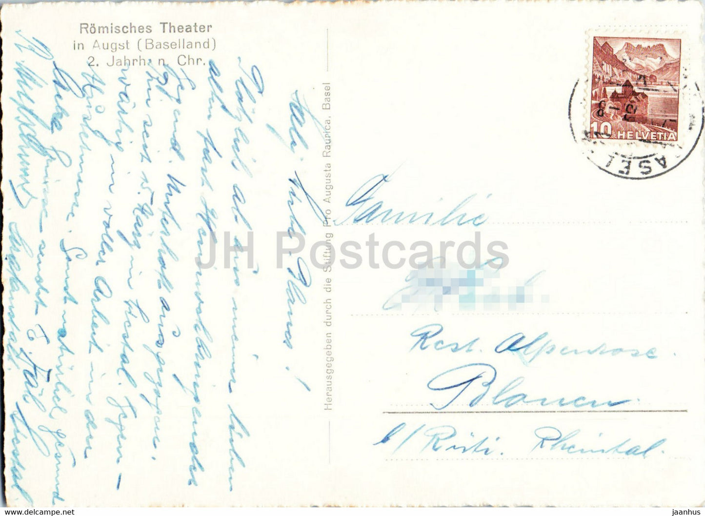 Romisches Theater in Augst (Baselland) - theatre - ancient world - old postcard - Switzerland - used