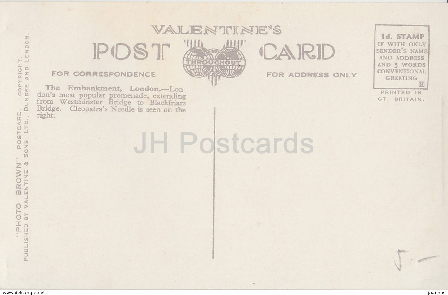 London - Thames Embankment - tram - car - Valentine - 2566 - old postcard - England - United Kingdom - unused