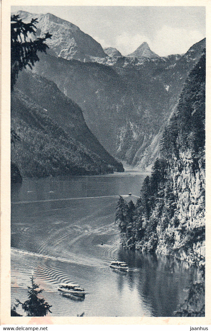 Konigssee vom Malerwinkel mit Steirnernem Meer und Schonfeldspitze - old postcard - 126 - Germany - unused - JH Postcards