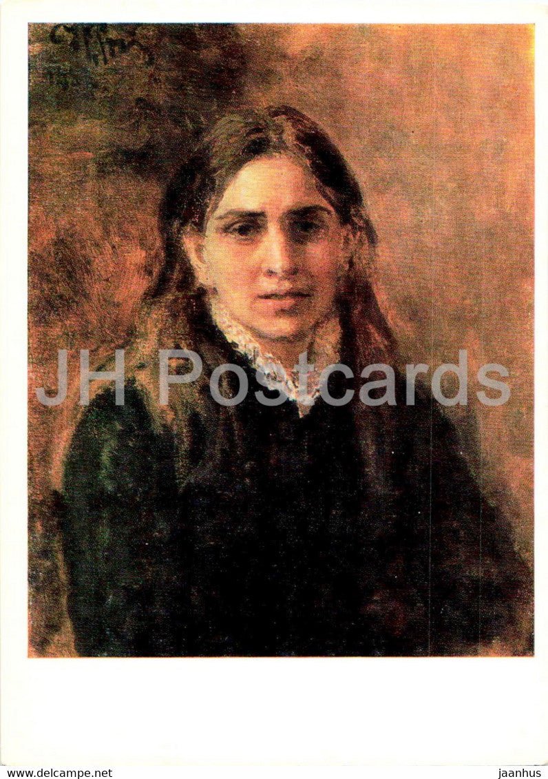 painting by I. Repin - Portrait of Actress Pelageya Antipovna Strepetova - 1 - Russian art - 1977 - Russia USSR - unused - JH Postcards