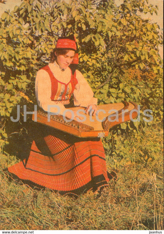 Estonian Folk Costumes - a girl from Ansekula - Estonian zither - 1 - 1969 - Estonia USSR - unused - JH Postcards