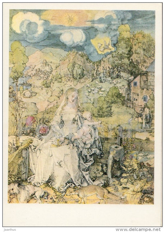Painting by Albrecht Dürer - Madonna mit den Tieren - Madonna with Animals - German art - Germany - used - JH Postcards