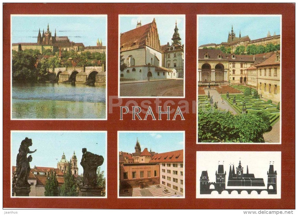 Praha - Prague - Prague castle Hradcany - Charles bridge - Staronova synagogue - Czechoslovakia - Czech - used 1974 - JH Postcards