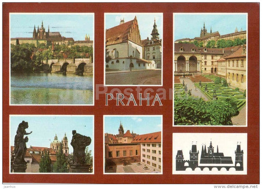 Praha - Prague - Prague castle Hradcany - Charles bridge - Staronova synagogue - Czechoslovakia - Czech - used 1974 - JH Postcards