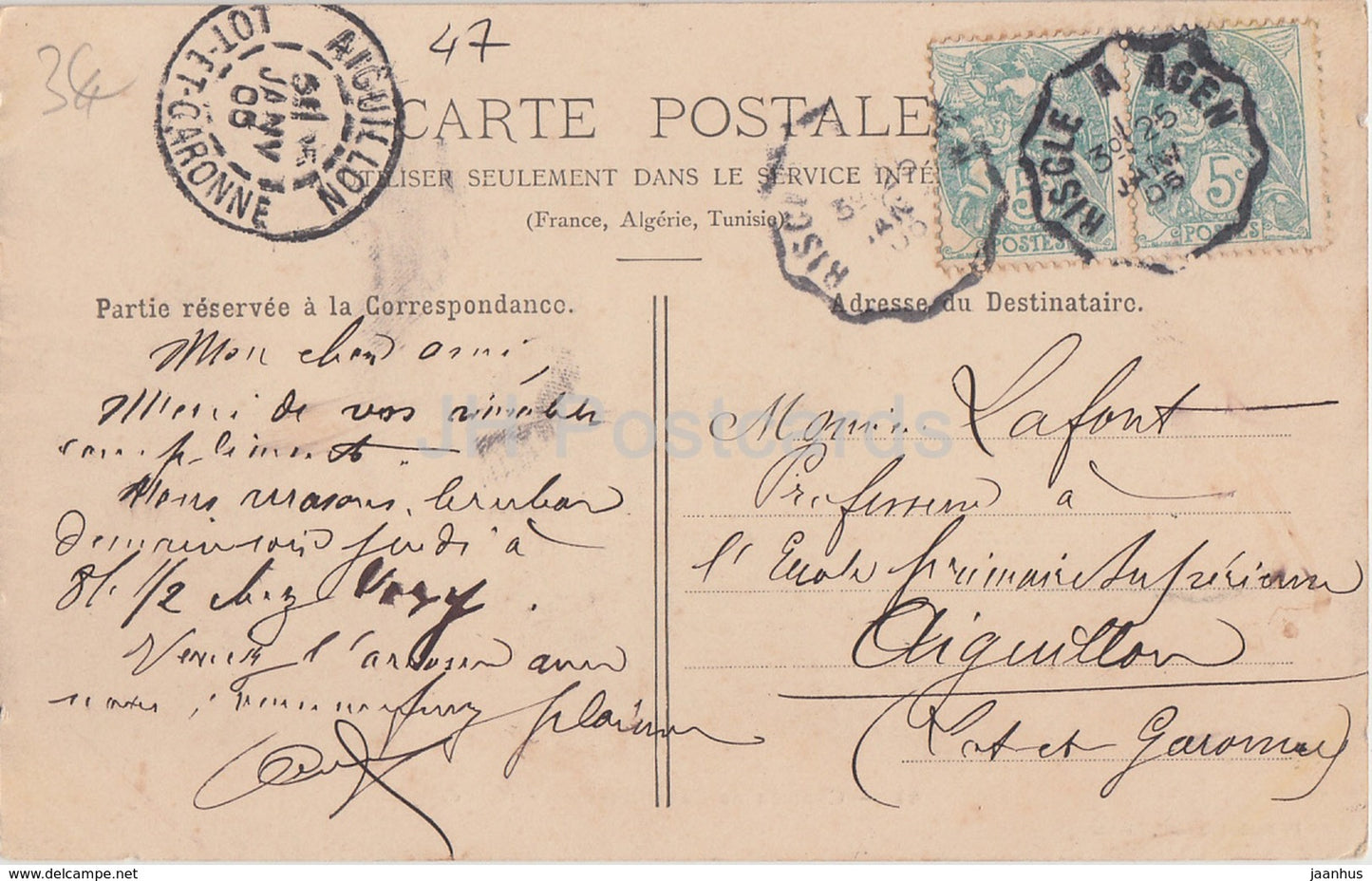 Chateau de Cazal du Bos - Nerac - castle - 44 - old postcard - 1905 - France - used