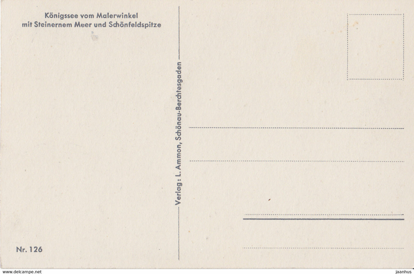 Konigssee vom Malerwinkel mit Steirnernem Meer und Schonfeldspitze - old postcard - 126 - Germany - unused