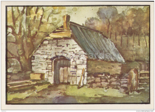 illustration by K. Tihase - Summer Chamber - Muhu - Koguva - Estonian farm buildings - 1974 - Estonia USSR - unused - JH Postcards