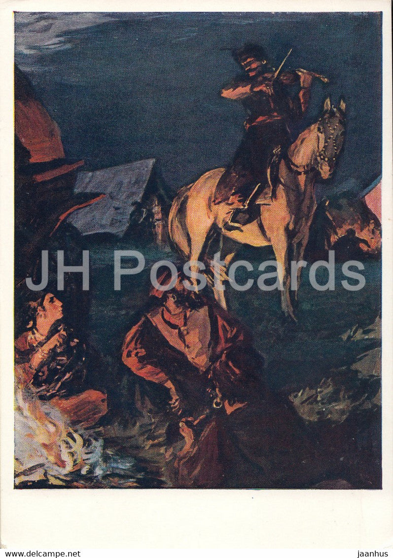 Illustration by A. Plastov - Loiko Zobar - horse - Makar Chudra by Maxim Gorky - 1960 - Russia USSR - unused - JH Postcards