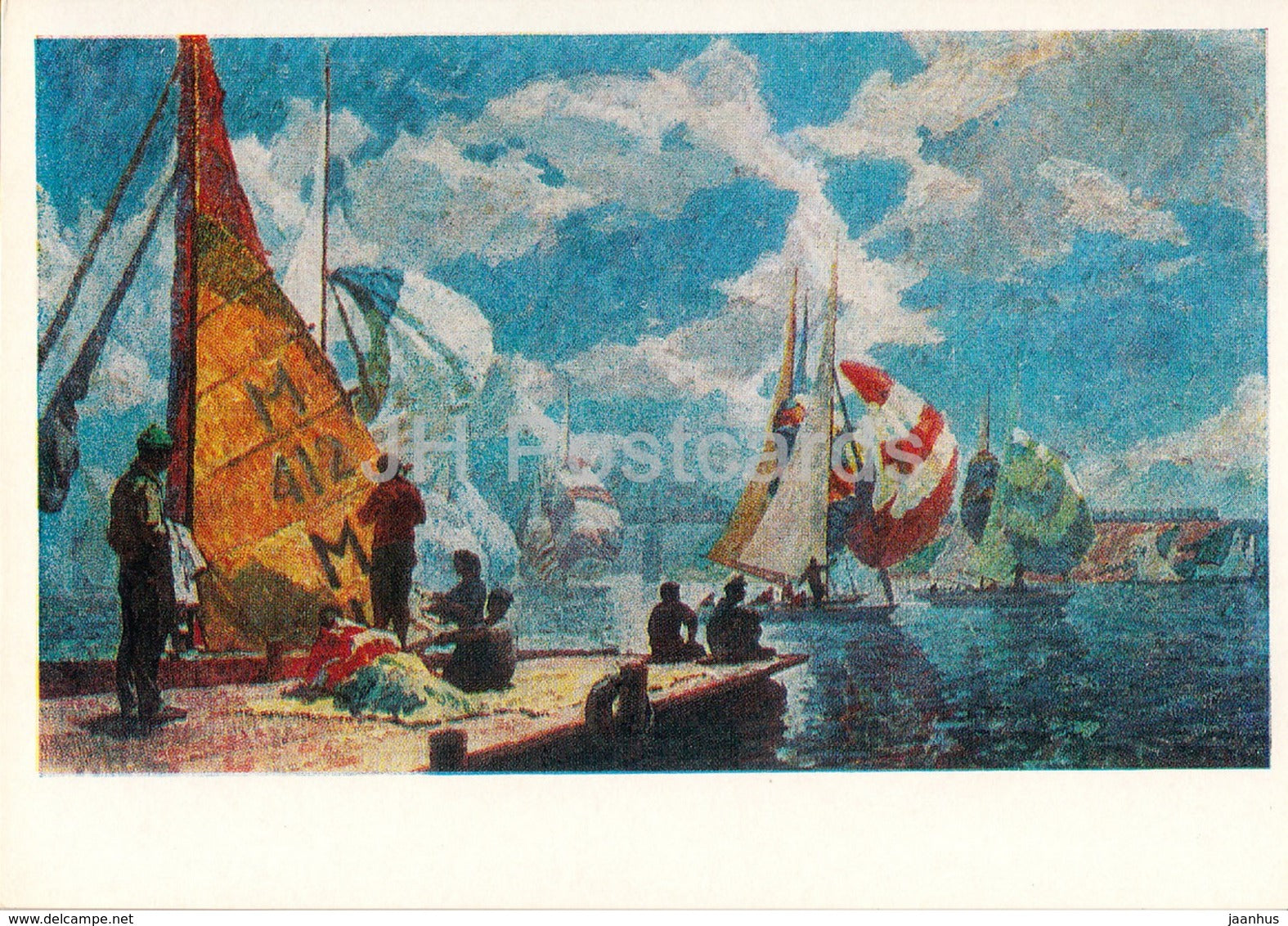 painting by A. Passan Sapkov - Yacht Competition - Sport - Soviet art - 1978 - Russia USSR - unused
