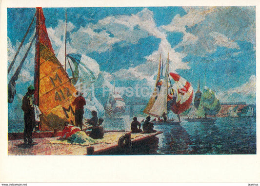 painting by A. Passan Sapkov - Yacht Competition - Sport - Soviet art - 1978 - Russia USSR - unused