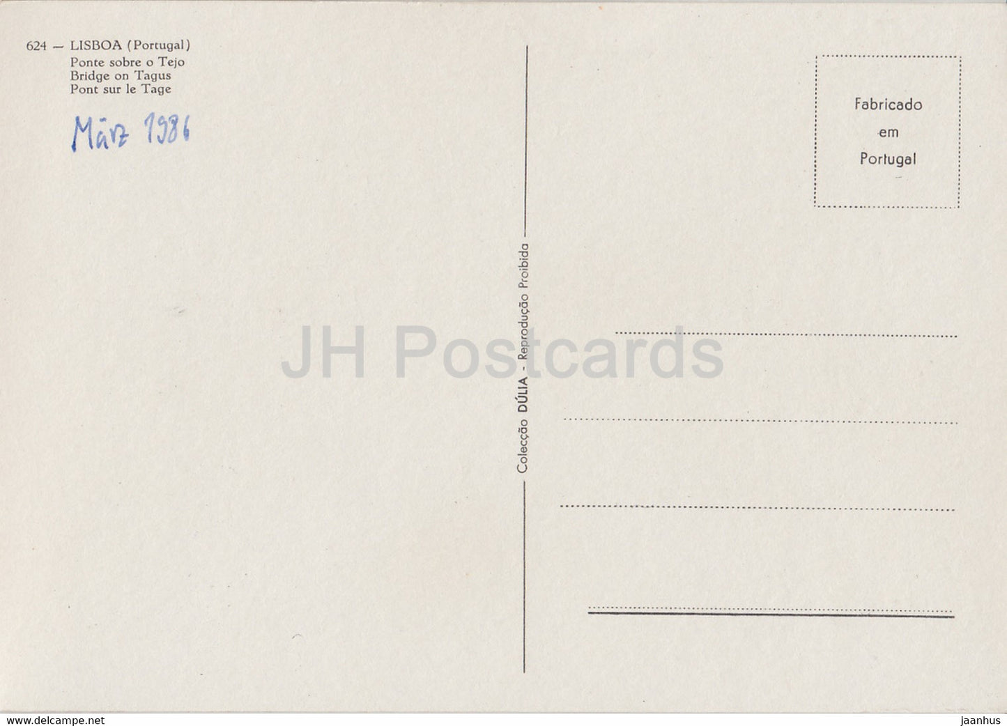 Lisbon - Lisboa - Ponte sobre o Tejo - Bridge on Tagus river - 624 - 1986 - Portugal - used