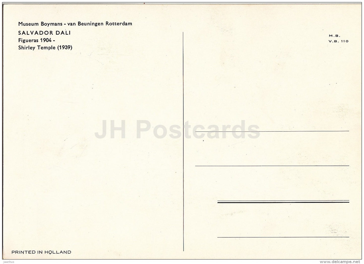 painting by Salvador Dali - Figueras - Shirley Temple - Museum Boymans - spanish art - unused - JH Postcards