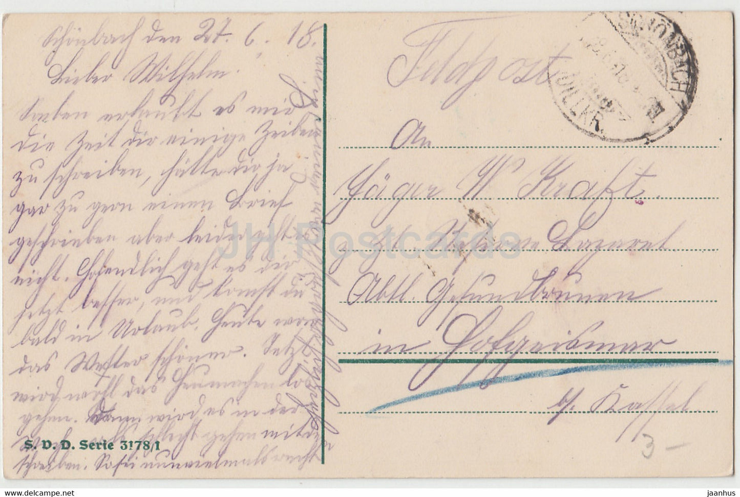 Carte de vœux - Herzliche Grusse - fleurs bleues dans un panier - SDD Serie 3178 - carte postale ancienne - 1918 - Allemagne - utilisé