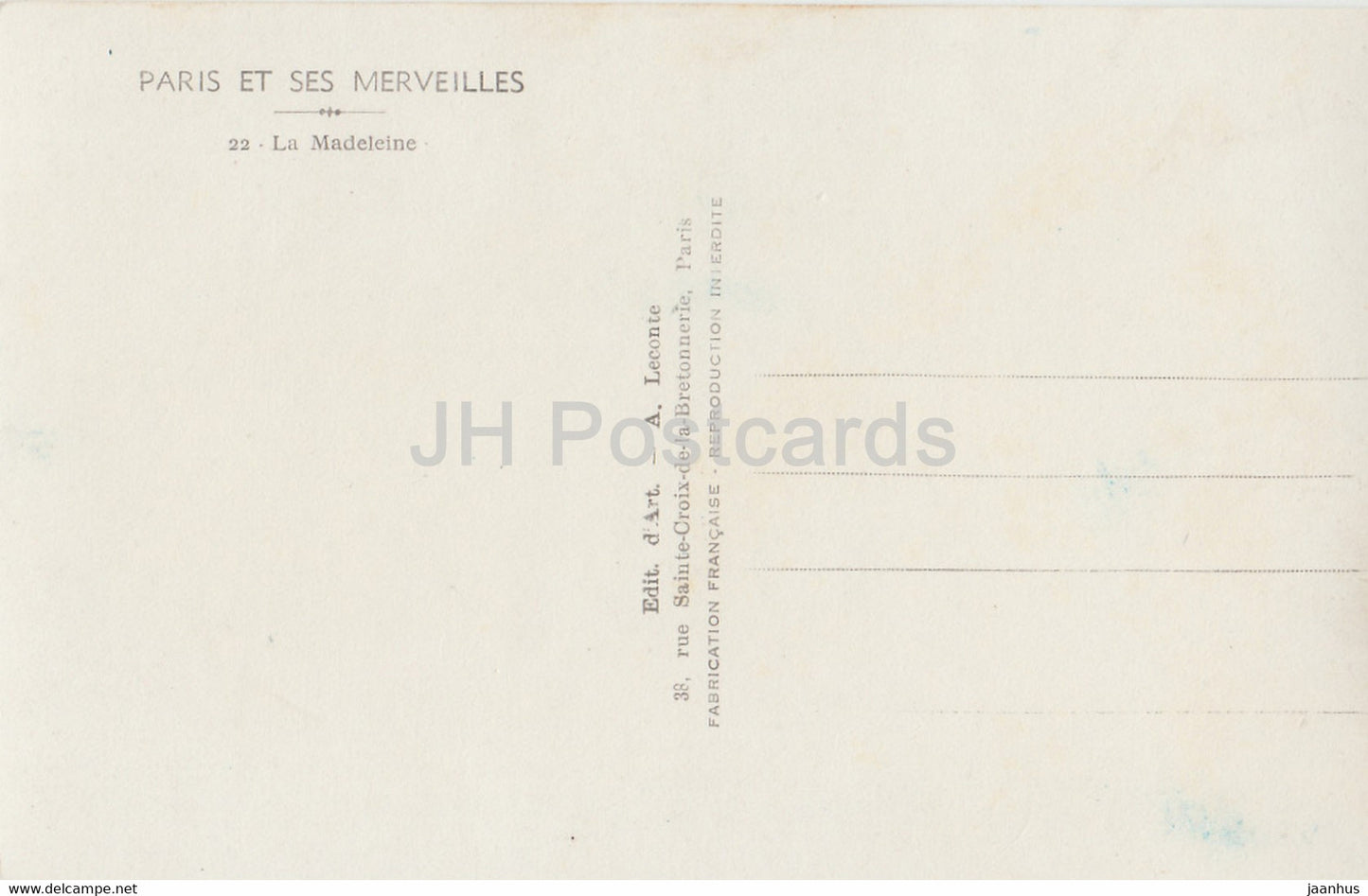Paris Et Ses Merveilles - La Madeleine - 22 - old postcard - France - unused