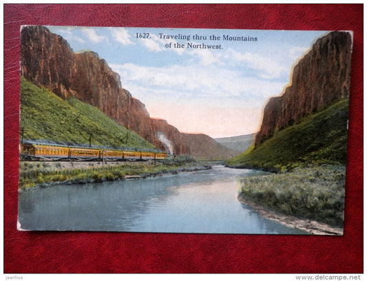 1627 - Traveling thru the Mountains of the Northwest - train - sent to Estonia in 1924 - USA - used - JH Postcards