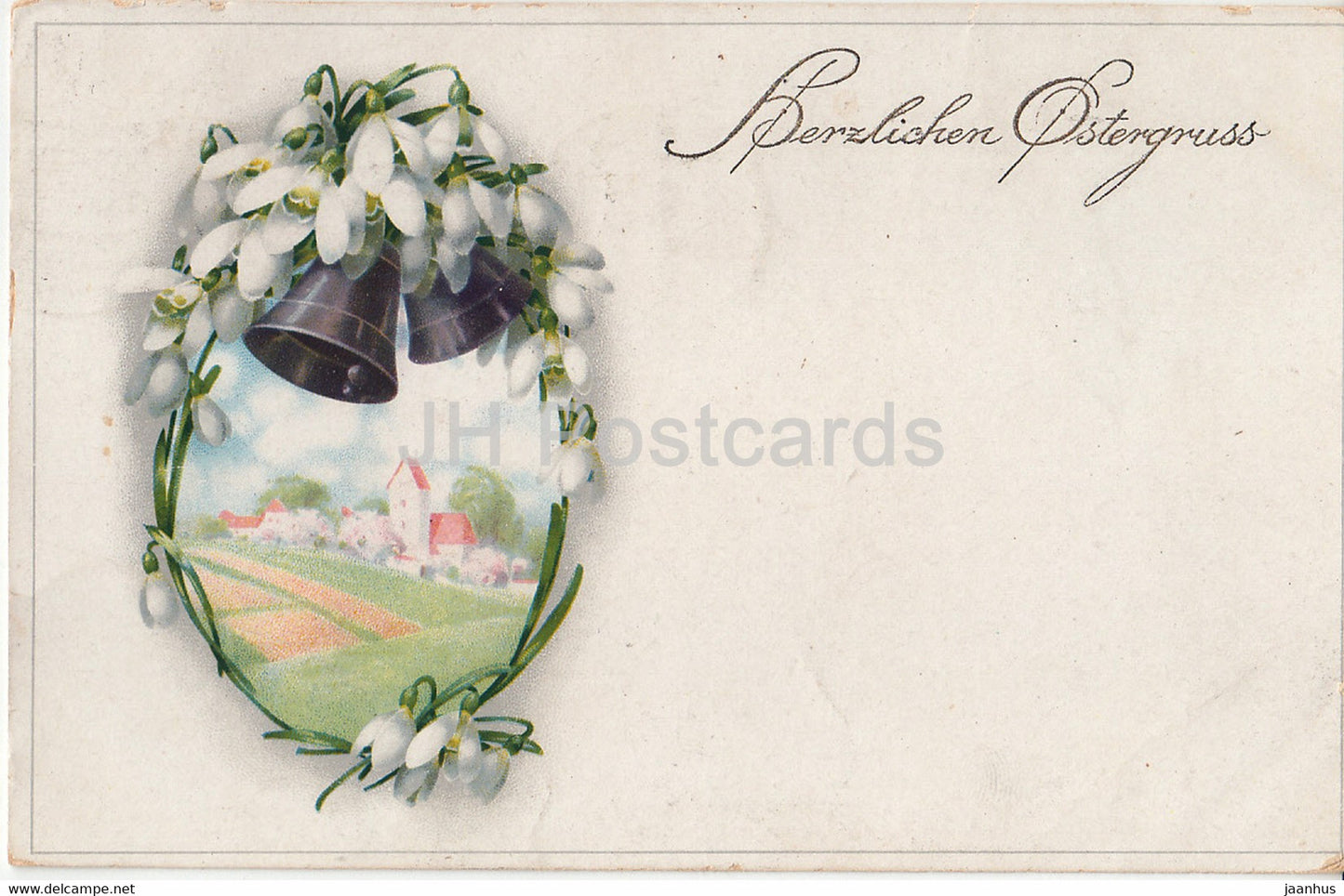 Easter Greeting Card - Herzlichen Ostergruss - bells - flowers - MB 2524 - old postcard - 1922 - Germany - used - JH Postcards