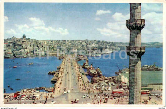 Istanbul - Galata Bridge - old postcard - 1961 - Turkey - used - JH Postcards