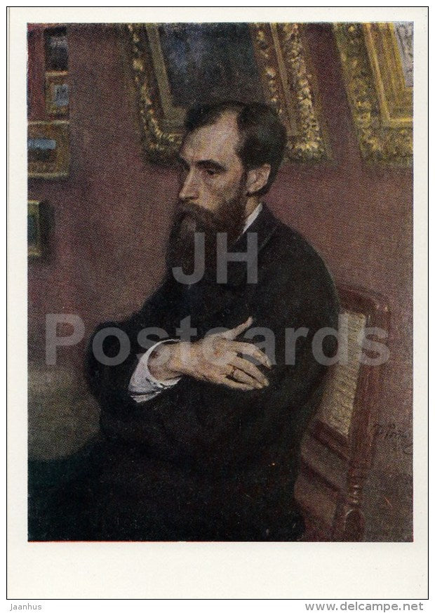 painting by I. Repin - Portrait of Russian art collector Tretyakov , 1883 - Russian Art - 1964 - Russia USSR - unused - JH Postcards