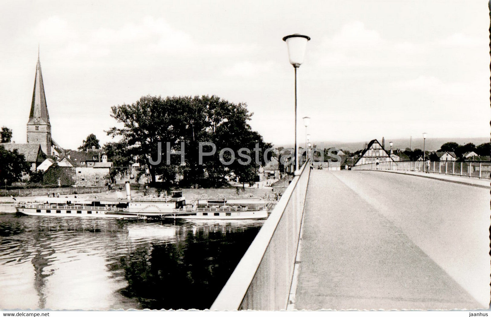 Holzminden - Weserbrucke - ship - steamer - bridge - old postcard - Germany - used - JH Postcards