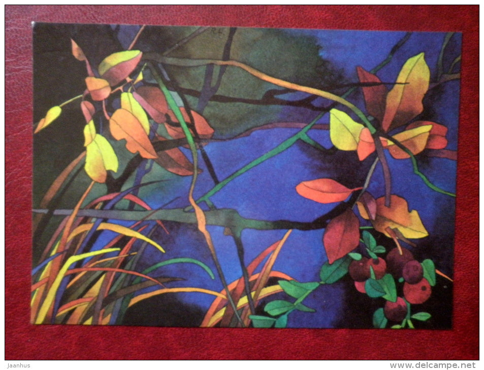 Greeting Card - by R. Lukk - plants - berries - 1985 - Estonia USSR - used - JH Postcards