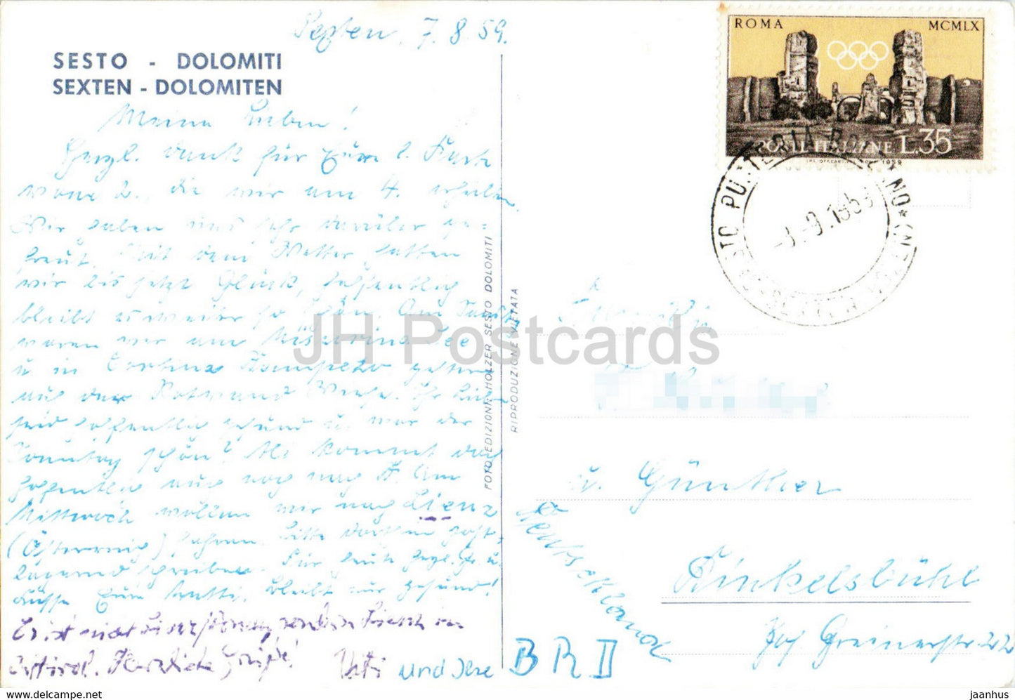 Val Fiscalina - Albergo Dolomiti - Fischleintal - Dolomitenhof - old postcard - 1959 - Italy - used