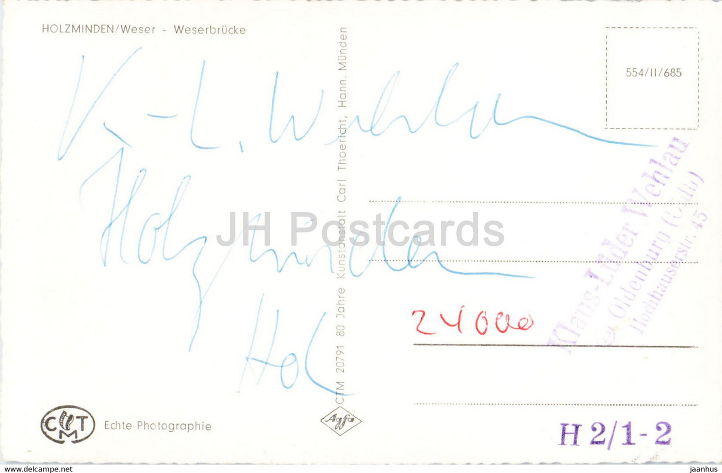 Holzminden - Weserbrucke - navire - bateau à vapeur - pont - carte postale ancienne - Allemagne - utilisé