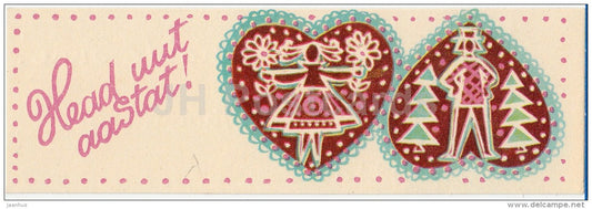 New Year mini Greeting card by M. Fuks - hearts - 1971 - Estonia USSR - used - JH Postcards