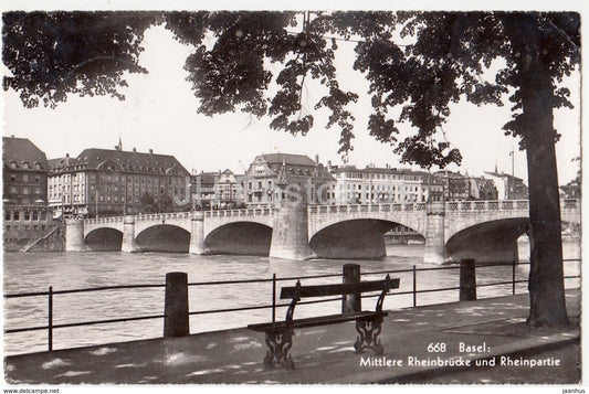Basel - Mittlere Rheinbrucke und Rheinpartie - bridge - 668 - Switzerland - old postcard - used - JH Postcards