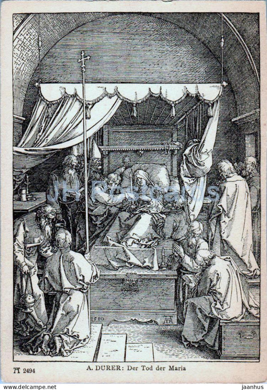 Engraving by Albrecht DÃ¼rer - Der Tod der Maria - 2494 - German art - old postcard - Germany - unused - JH Postcards