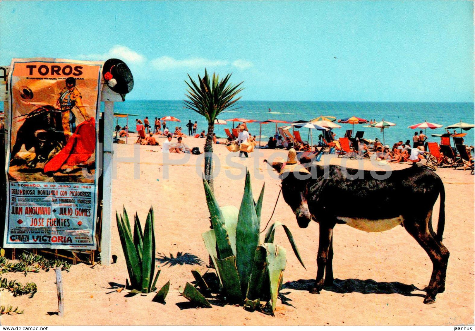 Espana Tipica - Escena en la playa - beach - animals - donkey - 819 - 1968 - Spain - used - JH Postcards