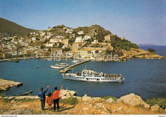 Hydra - View of the Island - boat - ship - Greece - unused - JH Postcards
