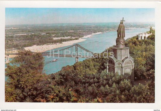 Kyiv - Kiev - View of Zadneprovye from Vladimir Hill - bridge - Ukraine USSR - unused - JH Postcards