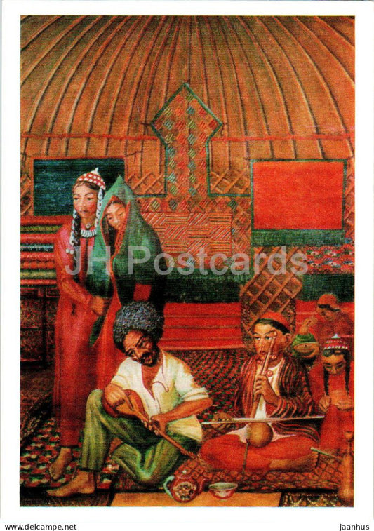 painting by B. Nurali - Old Turkmen life - music - Turkmenian art - 1975 - Russia USSR - unused - JH Postcards