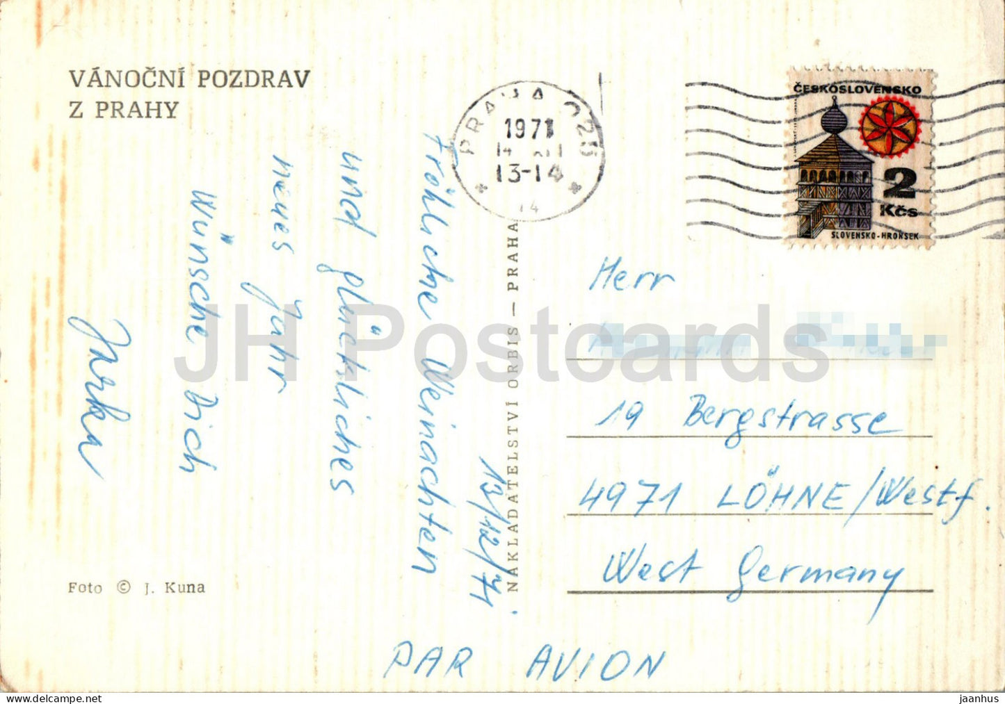 Praha - Prague - Vanocni Pozdrav z Prahy - Salutations de Noël de Prague 1971 - République tchèque - Tchécoslovaquie - utilisé